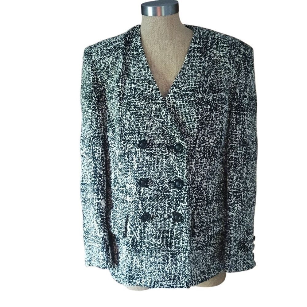 Herbert Grossman Blazer Womens Sz 14 Wool Blend Black White Vintage Career USA